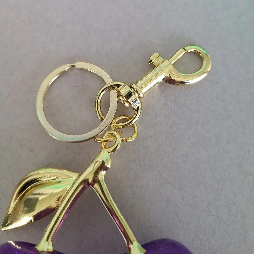 Purple Cherries Purse Charms with Key Ring